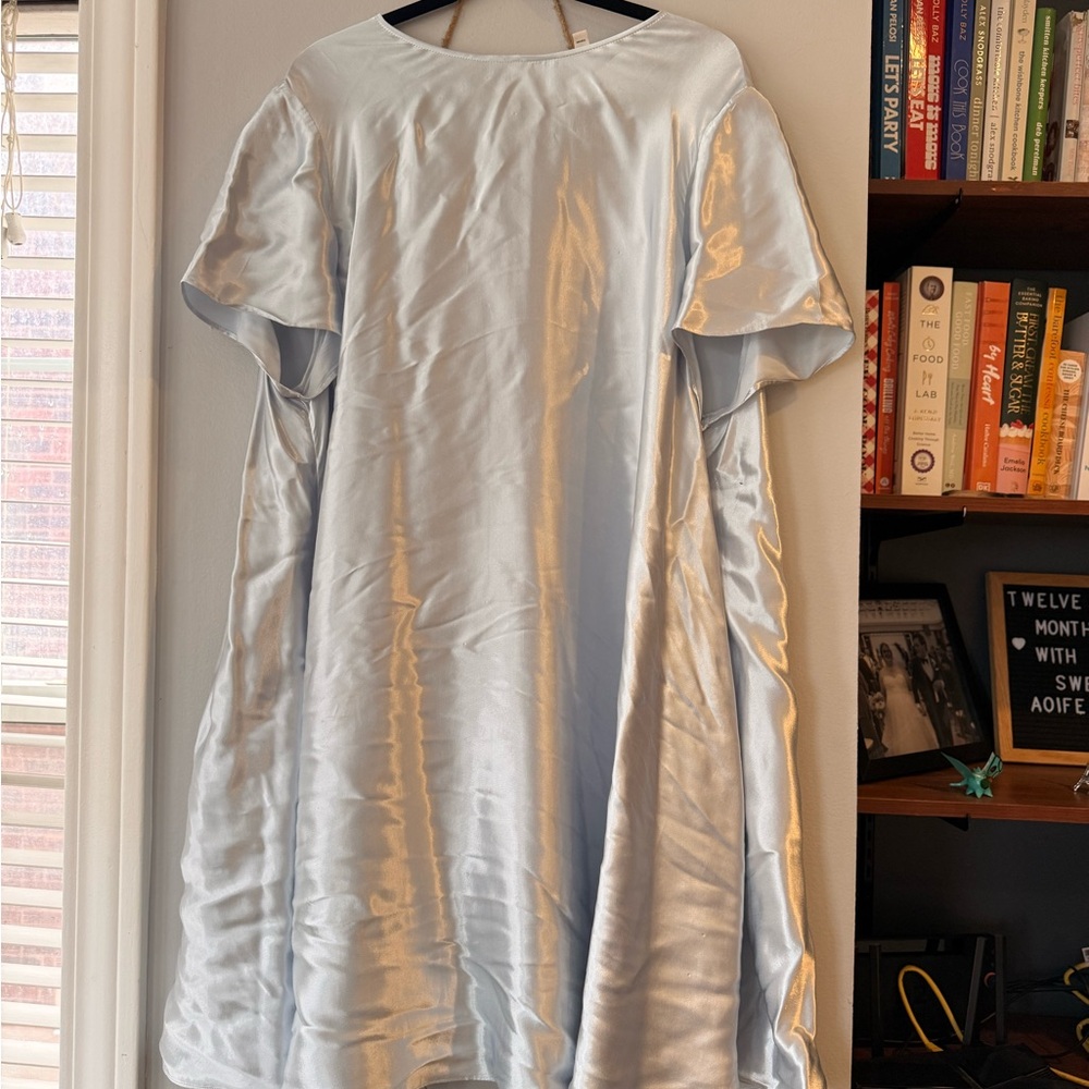 Banana Republic Aurelia Mini Silky Light Blue Satin A-Line Dress